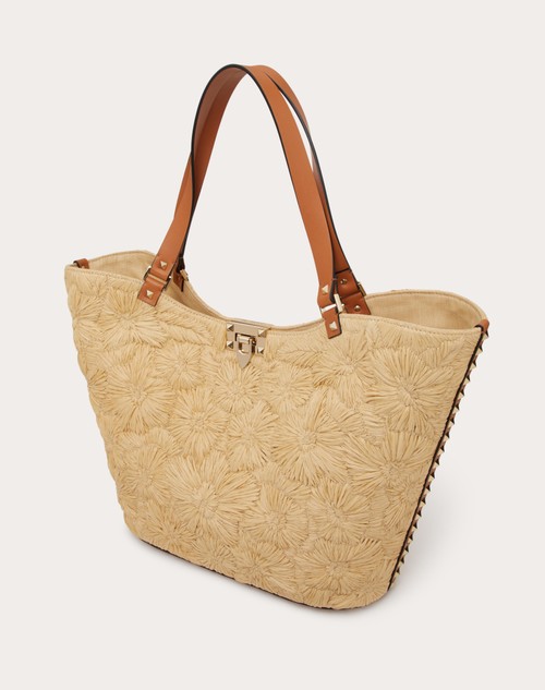 Red Valentino BORSA SHOPPING ROCKSTUD IN RAFIA INTRECCIATA In Vendita