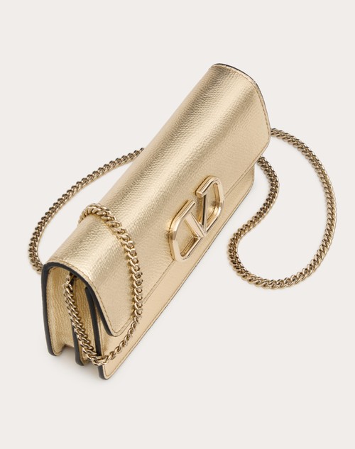 Red Valentino PORTAFOGLIO CON CATENA VLOGO SIGNATURE IN VITELLO GRANATO METALLIZZATO Vendita Calda