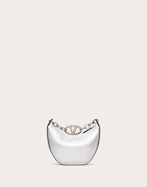 Red Valentino MINI HOBO VLOGO MOON BAG IN VITELLO GRANATO METALLIZZATO CON CATENA Negozi Online