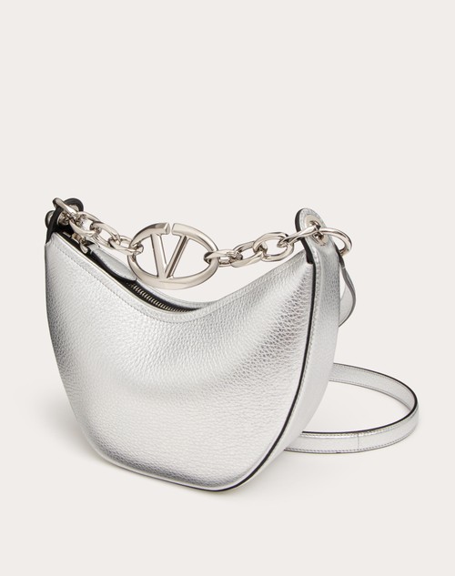 Red Valentino MINI HOBO VLOGO MOON BAG IN VITELLO GRANATO METALLIZZATO CON CATENA Negozi Online