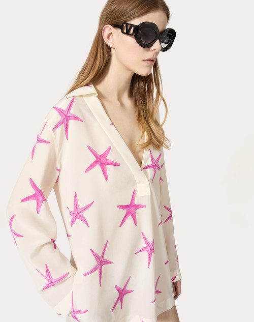 Red Valentino ABITO CORTO IN CREPE DE CHINE STARFISH Vendita Calda