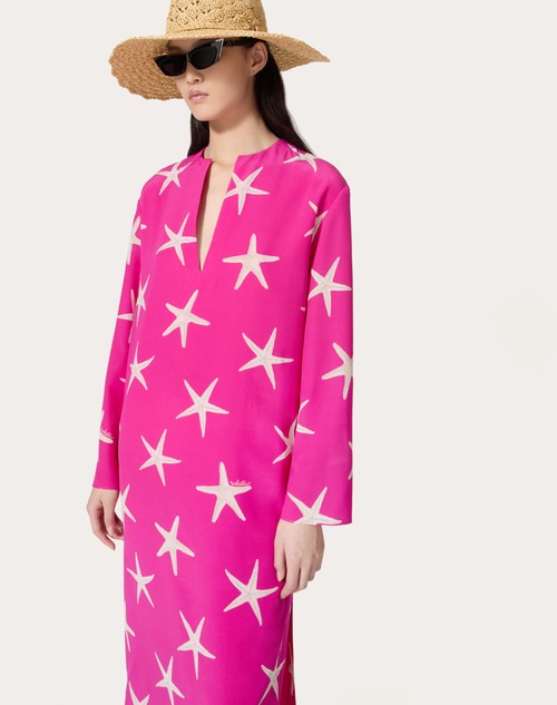 Red Valentino ABITO MIDI IN CREPE DE CHINE STARFISH Saldi Di Fabbrica