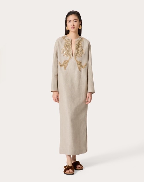 Red Valentino ABITO MIDI IN TELA LINO RICAMATO Shopping Online