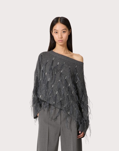 Red Valentino MAGLIA IN LANA CON PIUME RICAMATA Vendita Calda
