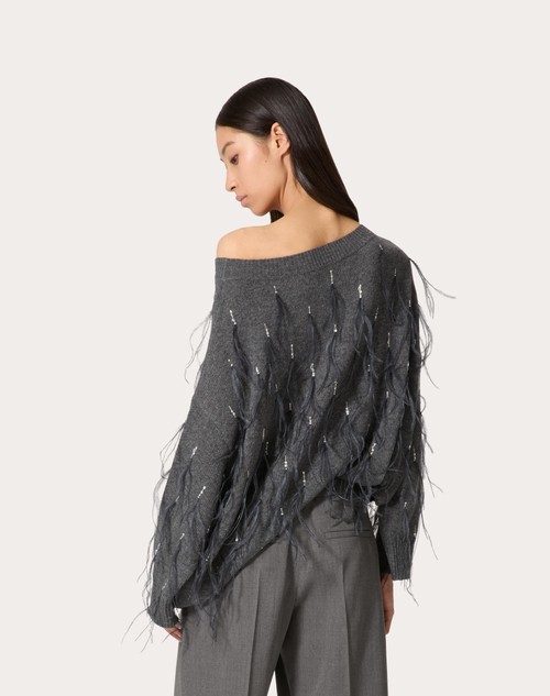 Red Valentino MAGLIA IN LANA CON PIUME RICAMATA Vendita Calda