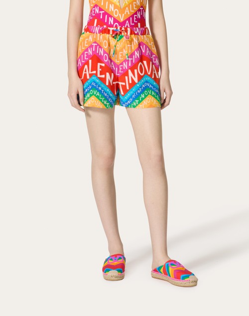 Red Valentino SHORTS IN CREPE DE CHINE VALENTINO CHEVRON 24 In Vendita