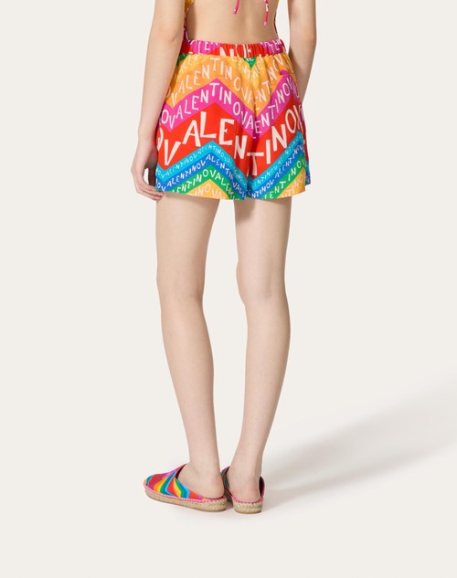 Red Valentino SHORTS IN CREPE DE CHINE VALENTINO CHEVRON 24 In Vendita