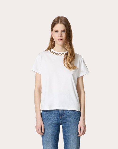 Red Valentino T-SHIRT IN COTTON JERSEY RICAMATA Online