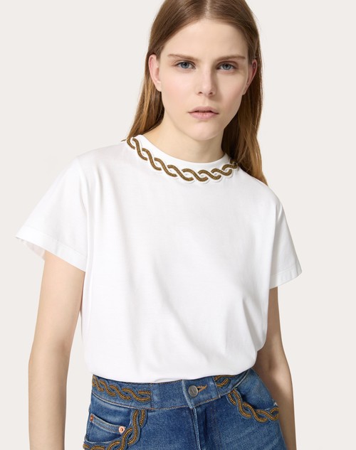 Red Valentino T-SHIRT IN COTTON JERSEY RICAMATA Online