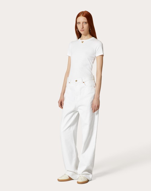 Red Valentino T-SHIRT IN RIBBED COTTON In Vendita