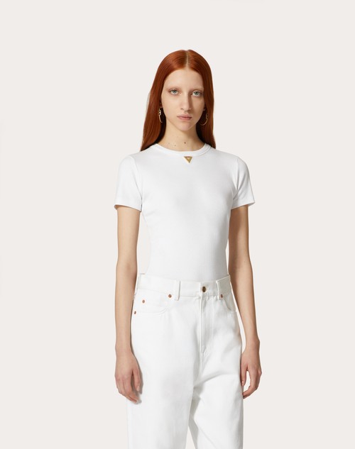Red Valentino T-SHIRT IN RIBBED COTTON In Vendita