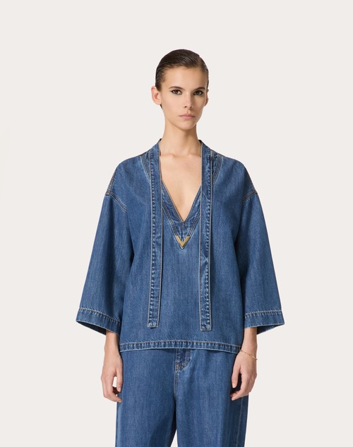 Red Valentino KAFTANO IN DENIM BLU MEDIO Saldi Di Fabbrica