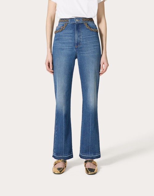 Red Valentino PANTALONI IN BLU MEDIO CON RISERVA RICAMATI In Linea