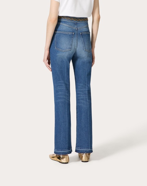 Red Valentino PANTALONI IN BLU MEDIO CON RISERVA RICAMATI In Linea