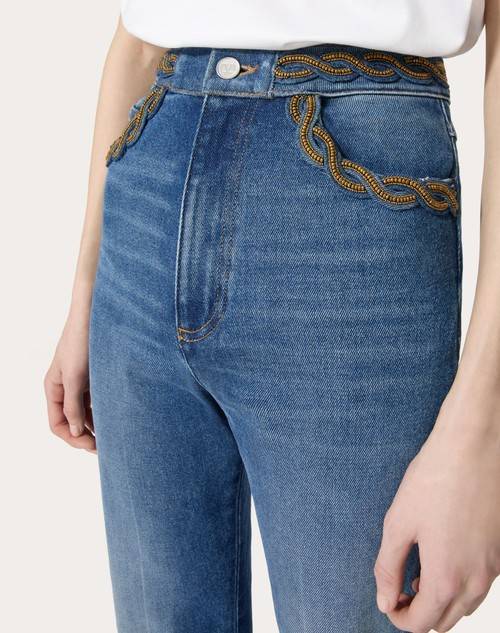 Red Valentino PANTALONI IN BLU MEDIO CON RISERVA RICAMATI In Linea