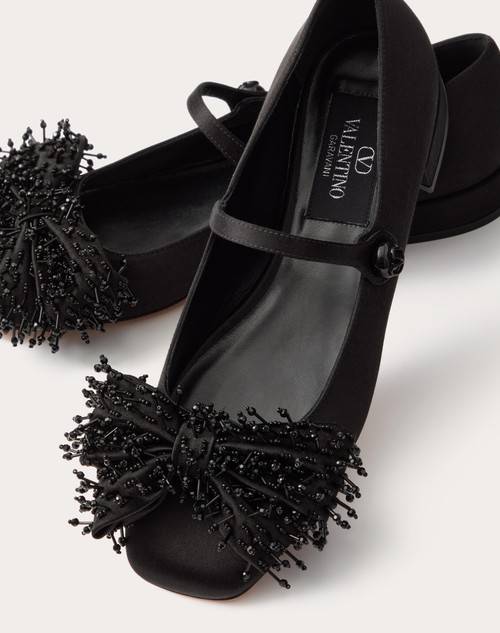 Red Valentino BALLERINA MARY-JANE VALENTINO GARAVANI BOWJANE IN RASO CON RICAMO A FRANGE 20MM Offerta