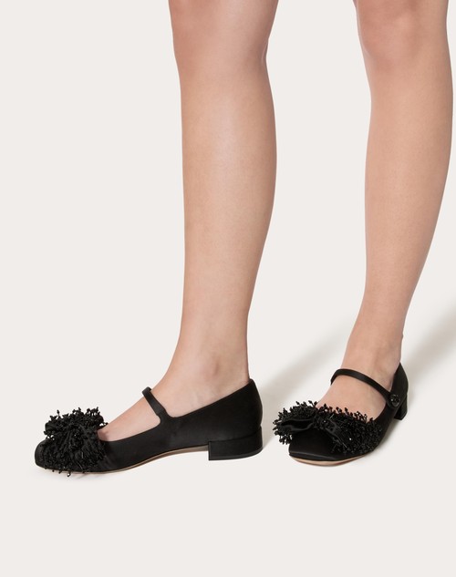Red Valentino BALLERINA MARY-JANE VALENTINO GARAVANI BOWJANE IN RASO CON RICAMO A FRANGE 20MM Offerta