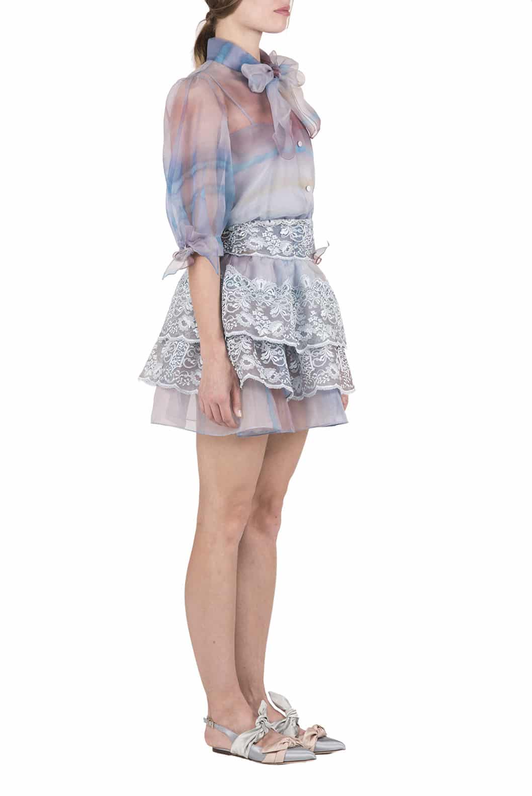﻿Luisa Beccaria Camicetta con cravatta in organza color melt Nuovo