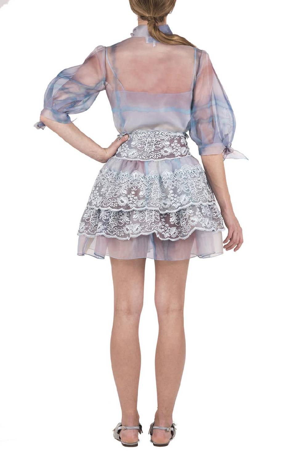 ﻿Luisa Beccaria Camicetta con cravatta in organza color melt Nuovo