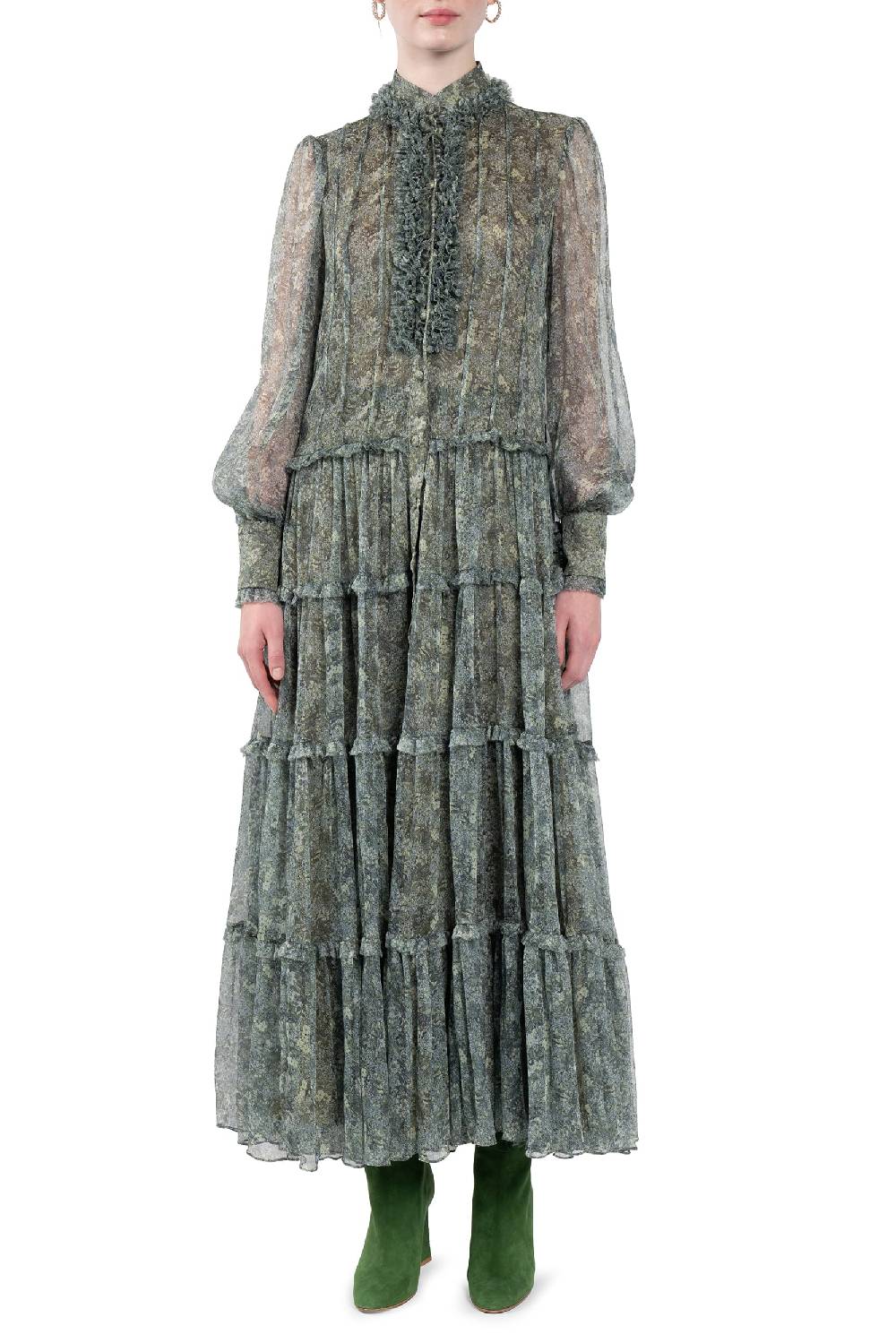 Luisa Beccaria Abito Chemisier in Chiffon con Rose Spedizione Gratuita