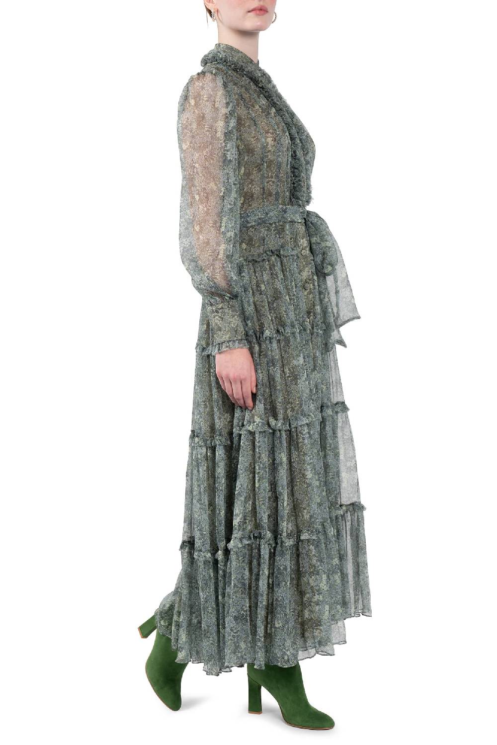 Luisa Beccaria Abito Chemisier in Chiffon con Rose Spedizione Gratuita