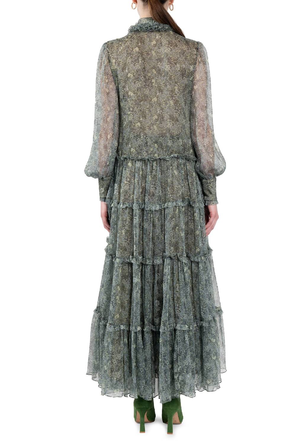 Luisa Beccaria Abito Chemisier in Chiffon con Rose Spedizione Gratuita