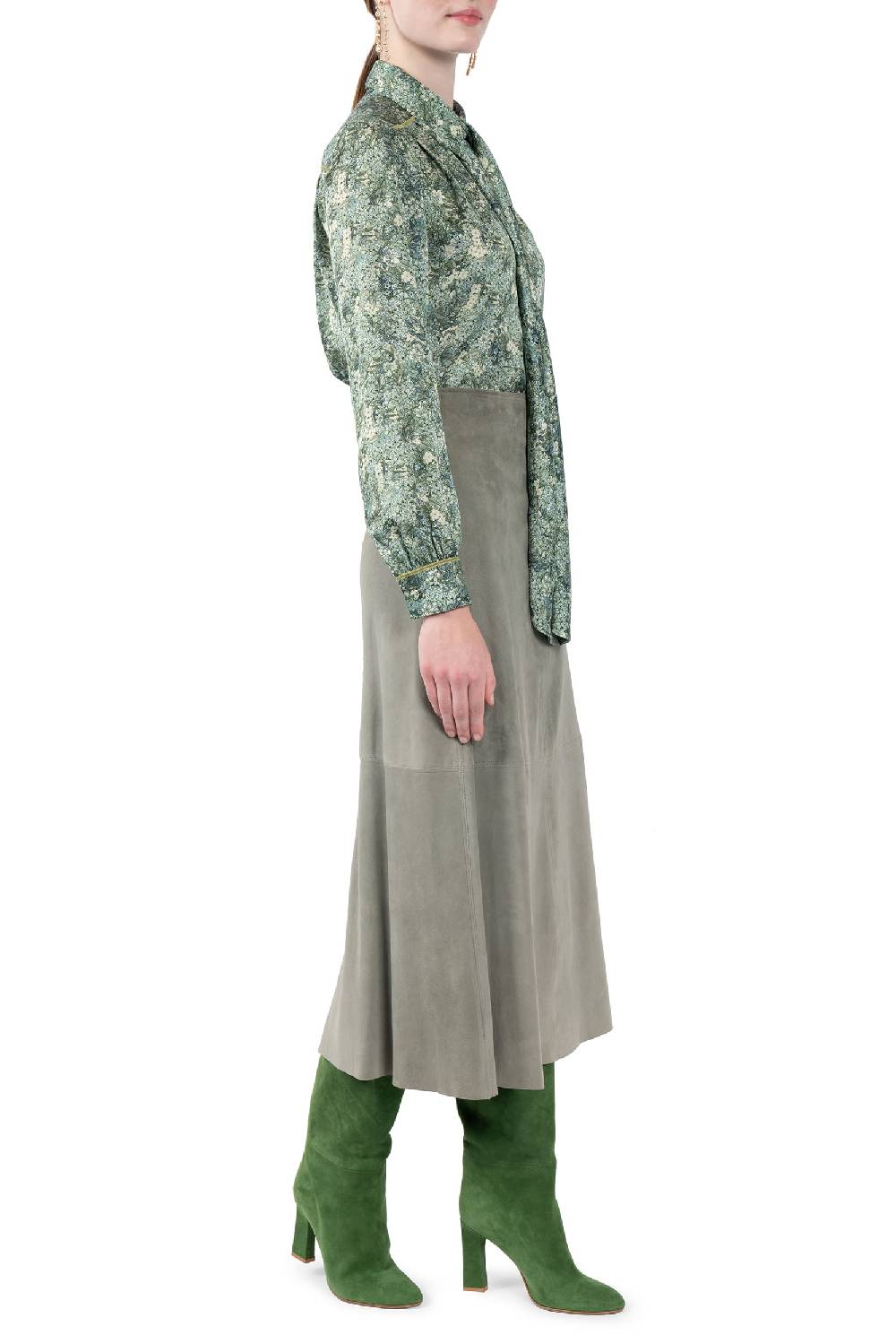 Luisa Beccaria Gonna in pelle scamosciata verde Pezzi Unici