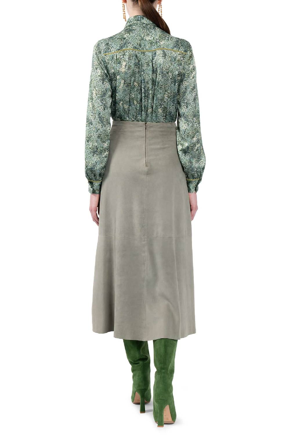 Luisa Beccaria Gonna in pelle scamosciata verde Pezzi Unici