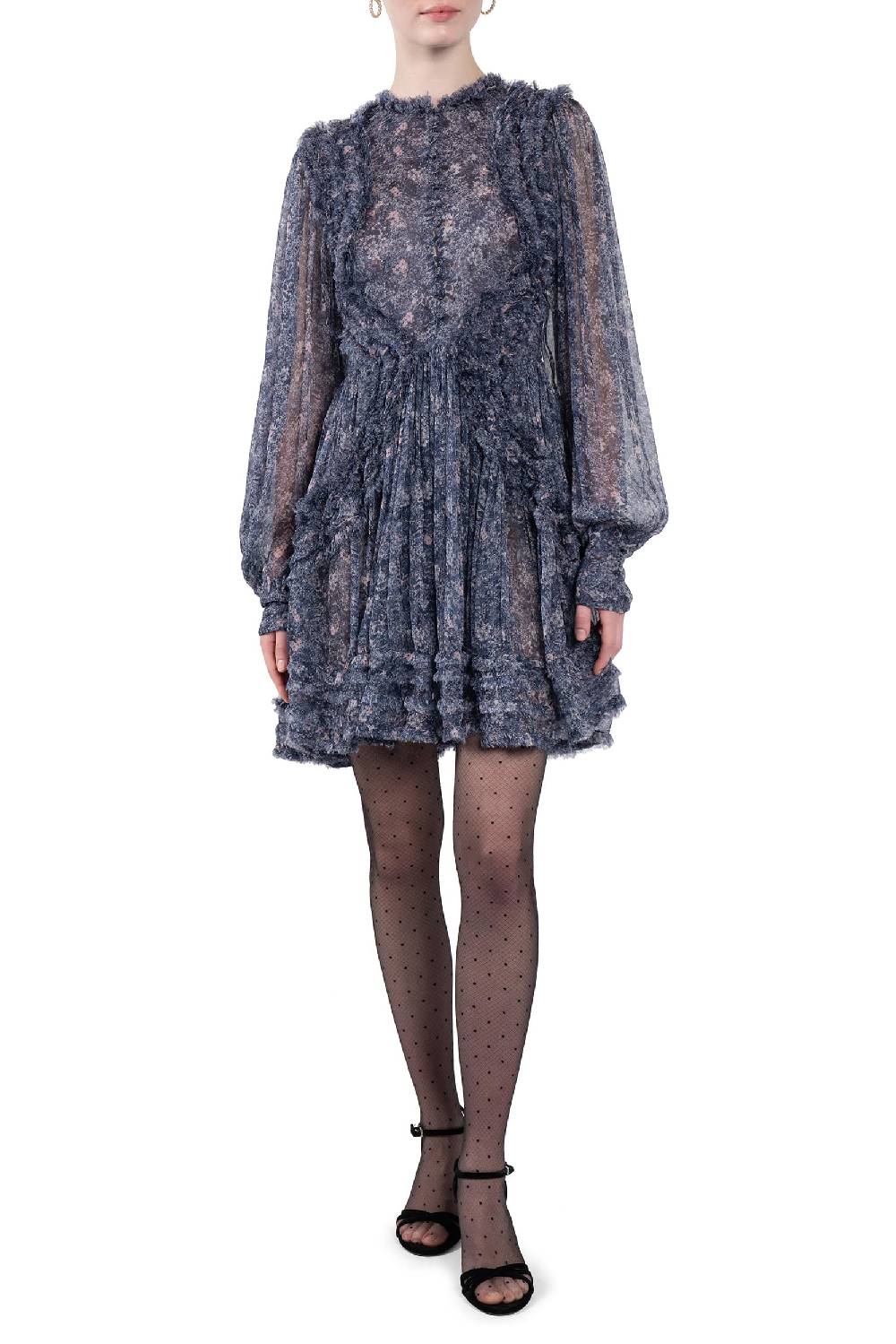 Luisa Beccaria Abito corto in chiffon con frange e micro fiori Acquista Ora