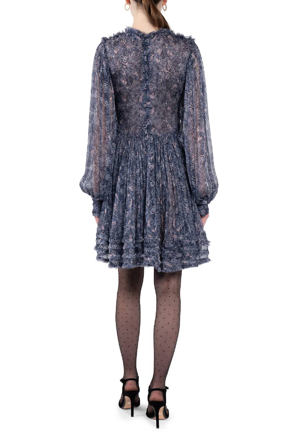 Luisa Beccaria Abito corto in chiffon con frange e micro fiori Acquista Ora