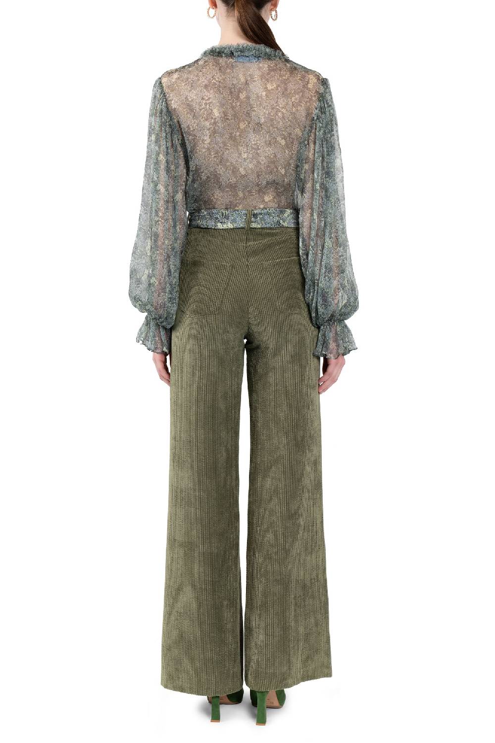 Luisa Beccaria Pantaloni palazzo in velluto a coste verde Promozione Limitata