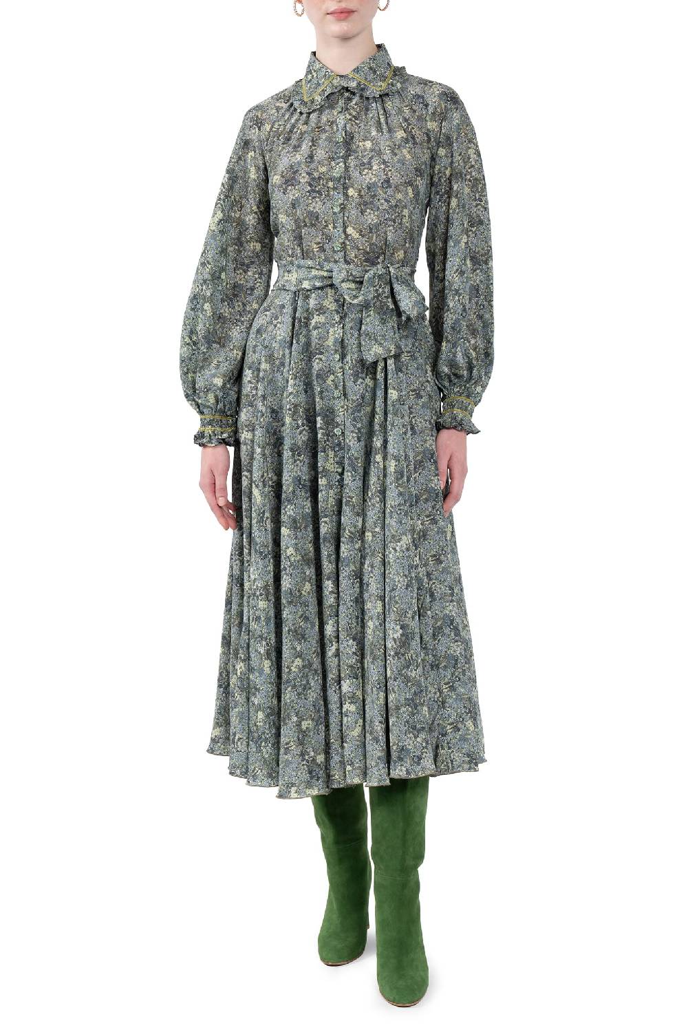 Luisa Beccaria Abito Chemisier in crepe de chine a micro fiori Shopping Online