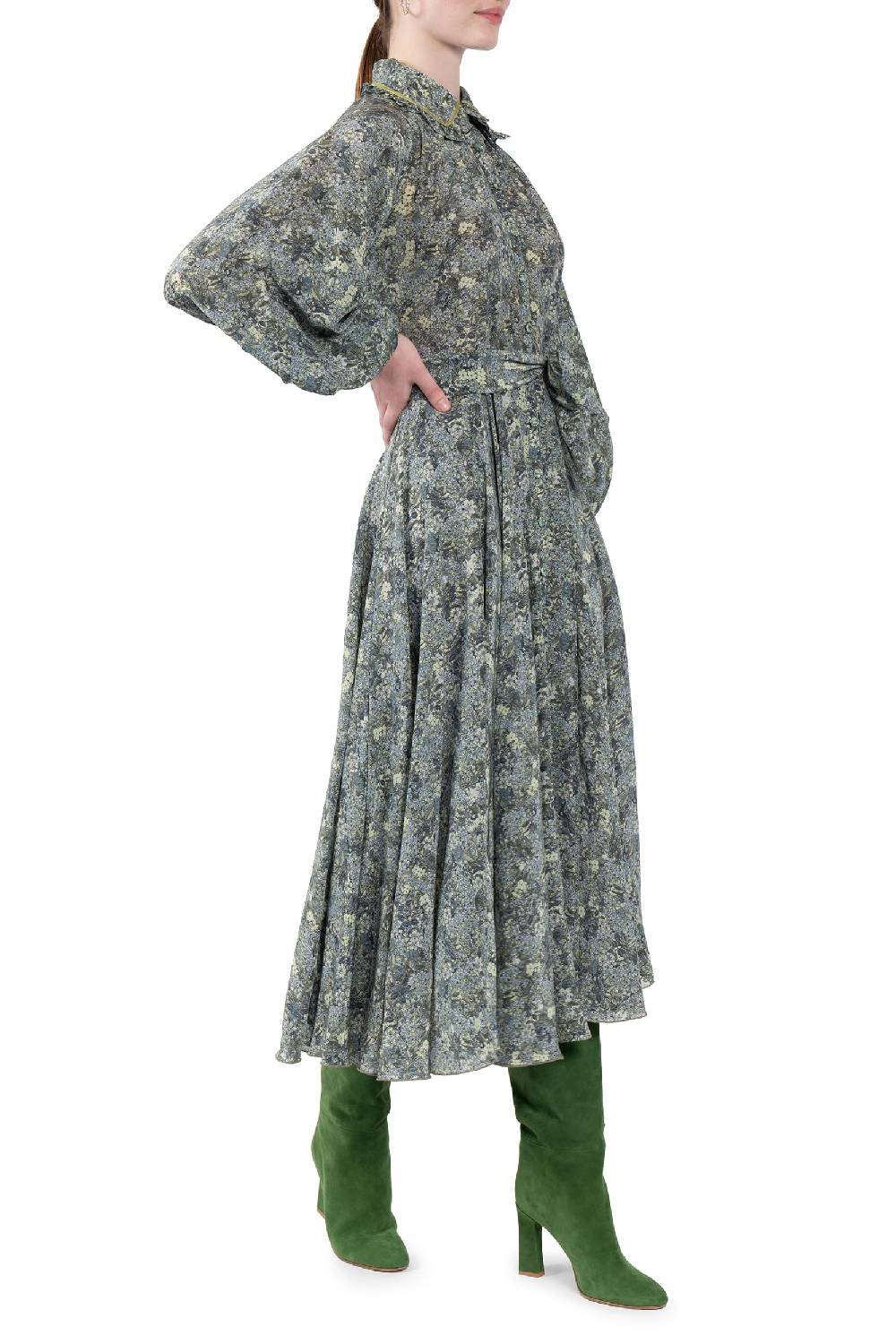 Luisa Beccaria Abito Chemisier in crepe de chine a micro fiori Shopping Online