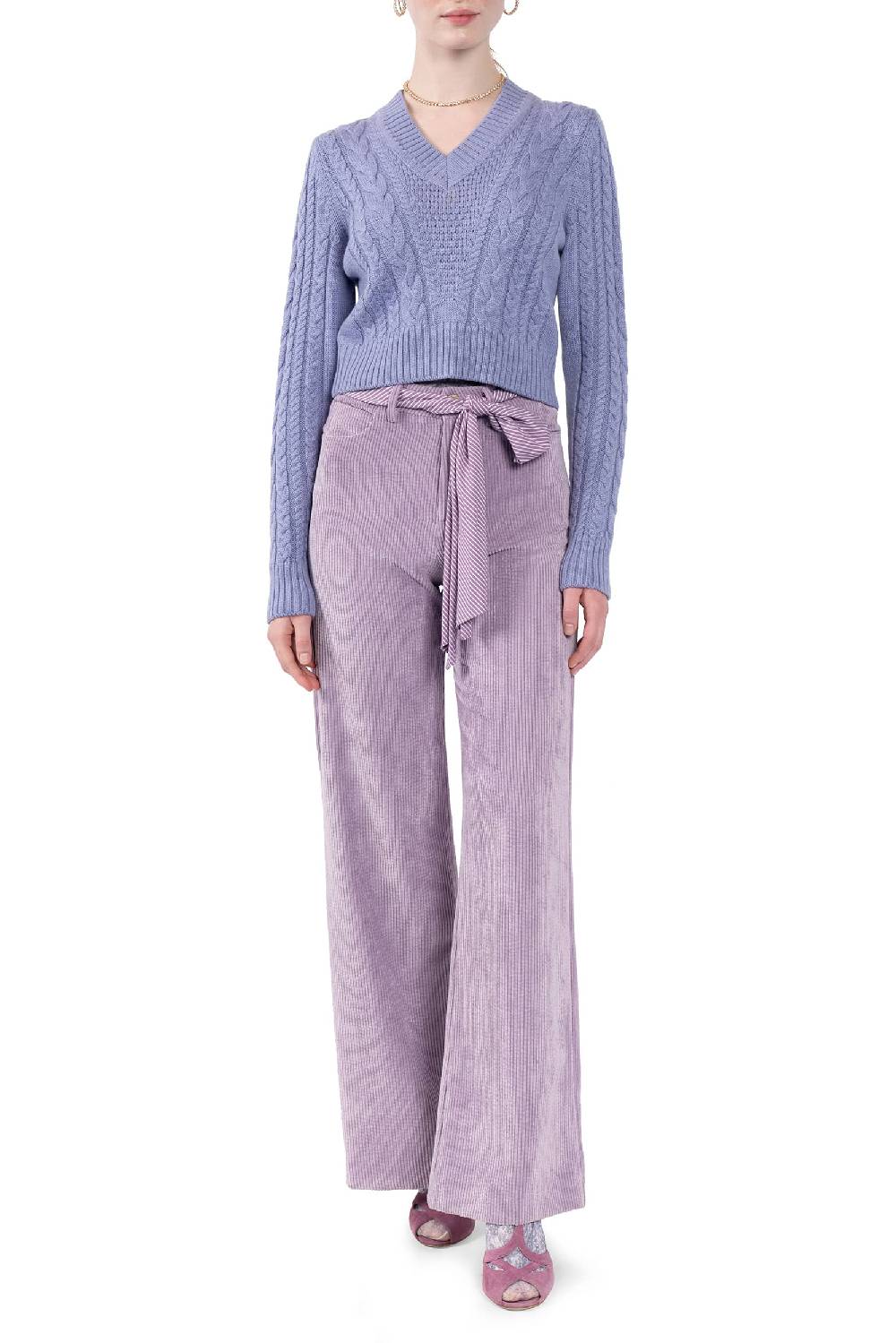 Luisa Beccaria Pantaloni palazzo in velluto a coste lilla Convenienza