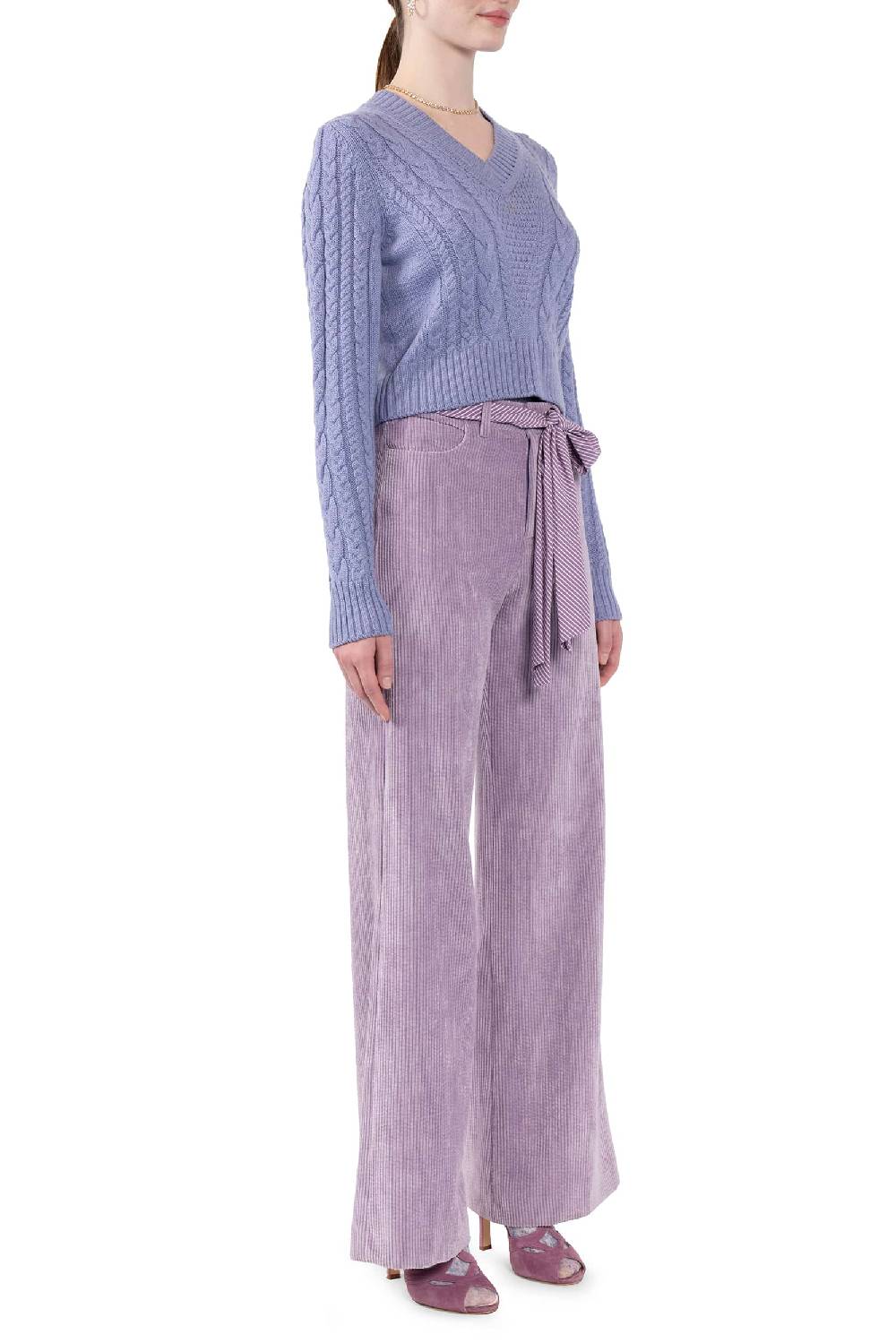 Luisa Beccaria Pantaloni palazzo in velluto a coste lilla Convenienza
