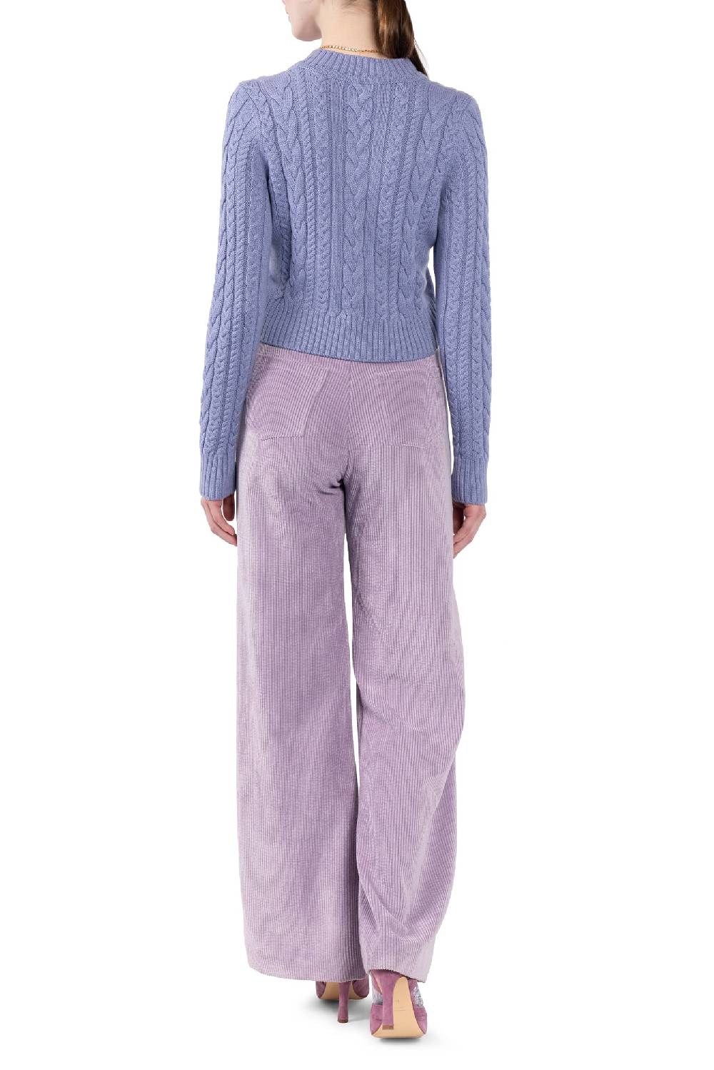 Luisa Beccaria Pantaloni palazzo in velluto a coste lilla Convenienza