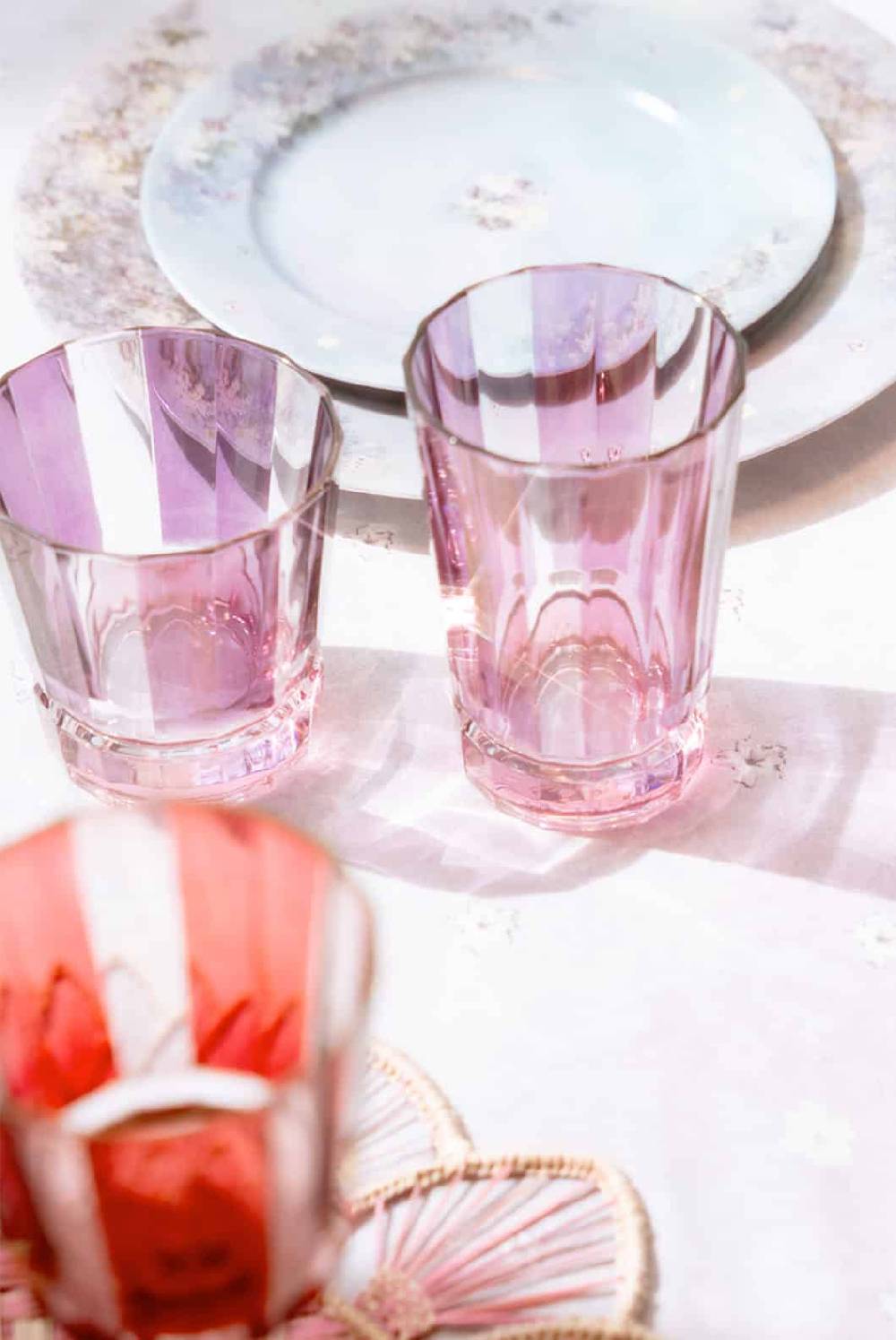 Luisa Beccaria Set viola a righe di due bicchieri Duccio piccoli con base rosa Offerte