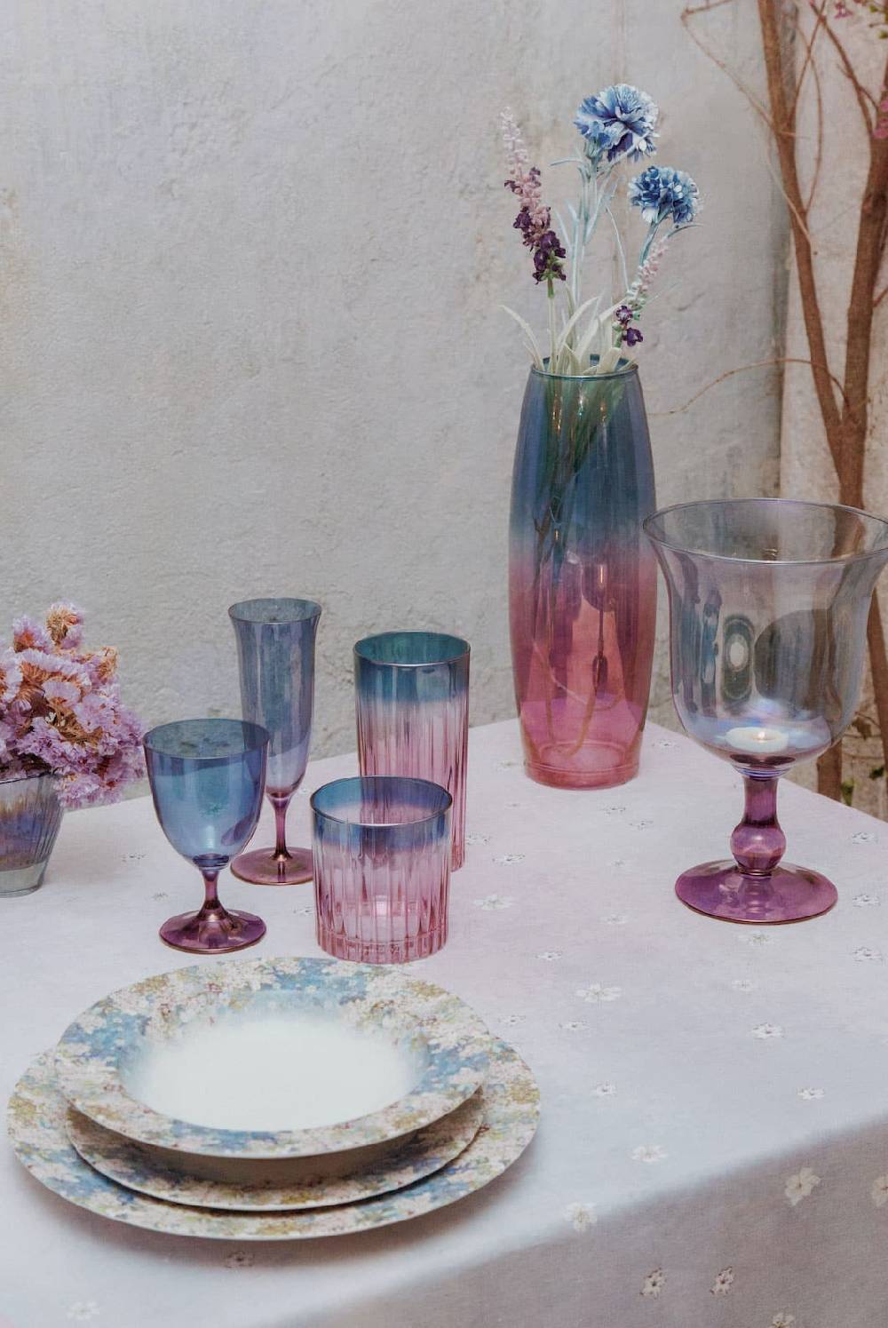 Luisa Beccaria Ombra Viola Al Blu Set Di Due Bicchieri Di Vino In Linea