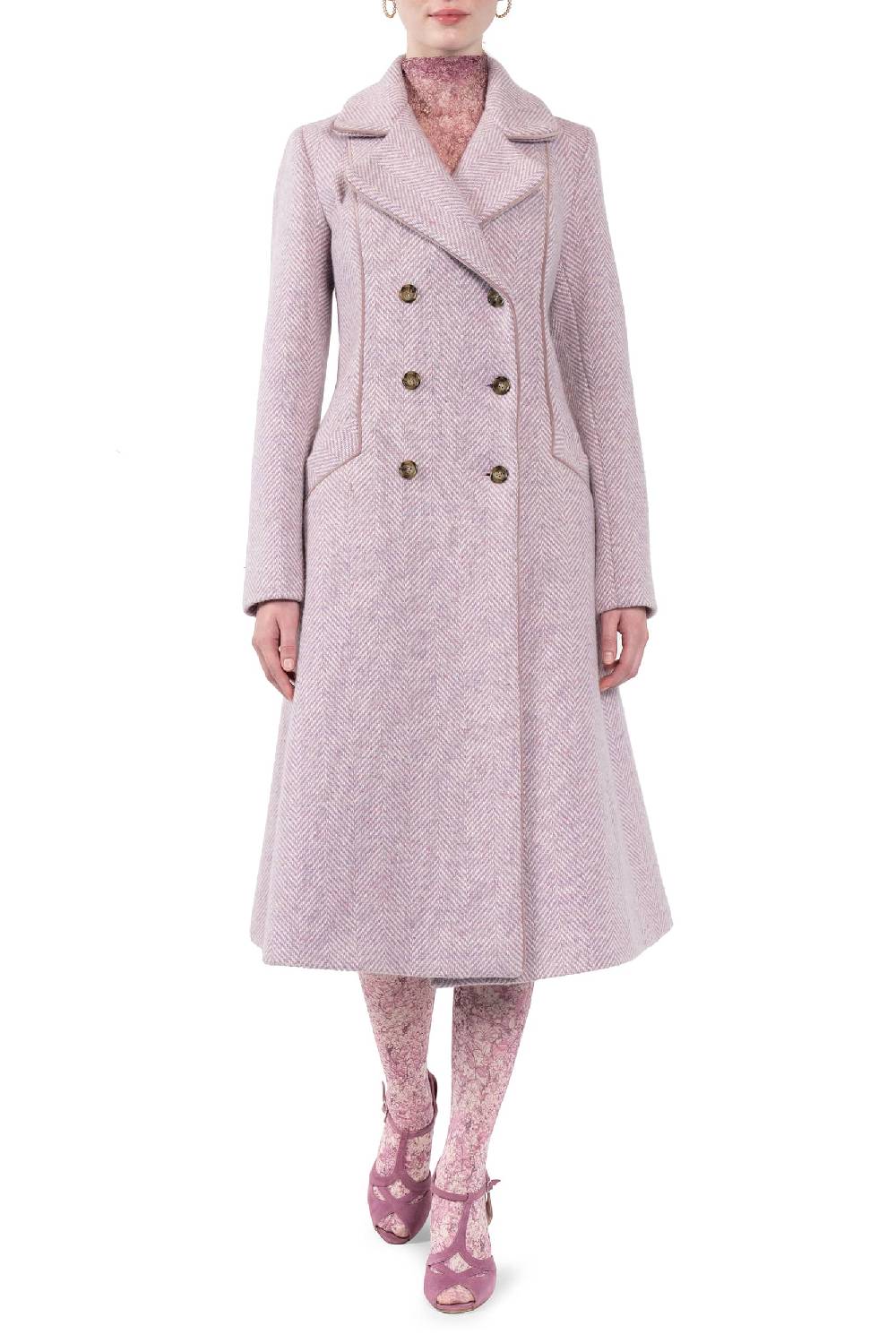 Luisa Beccaria Tweed a spina di pesce Redingnote Promozione