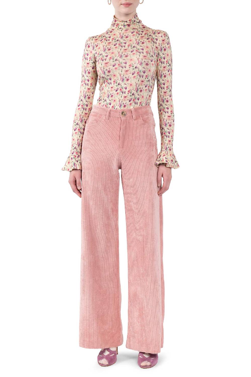 Luisa Beccaria Pantaloni palazzo in velluto a coste rosa Soddisfazione Garantita