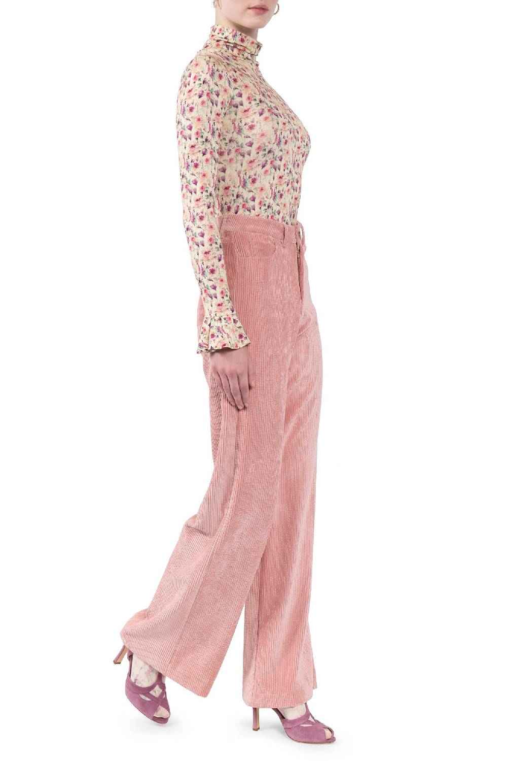 Luisa Beccaria Pantaloni palazzo in velluto a coste rosa Soddisfazione Garantita