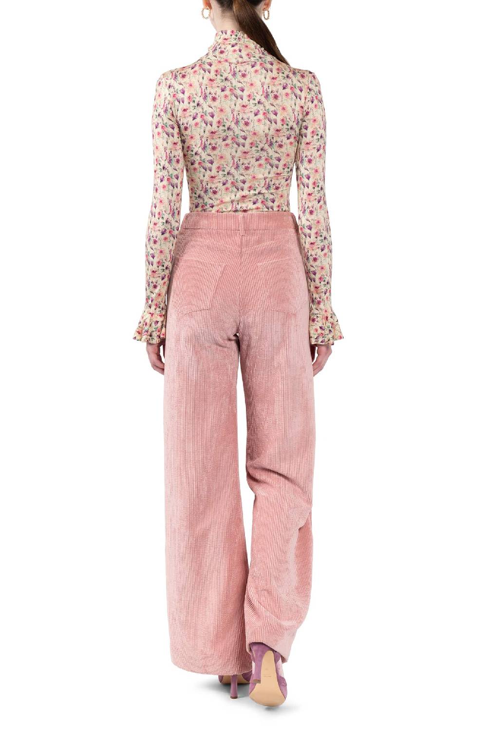 Luisa Beccaria Pantaloni palazzo in velluto a coste rosa Soddisfazione Garantita