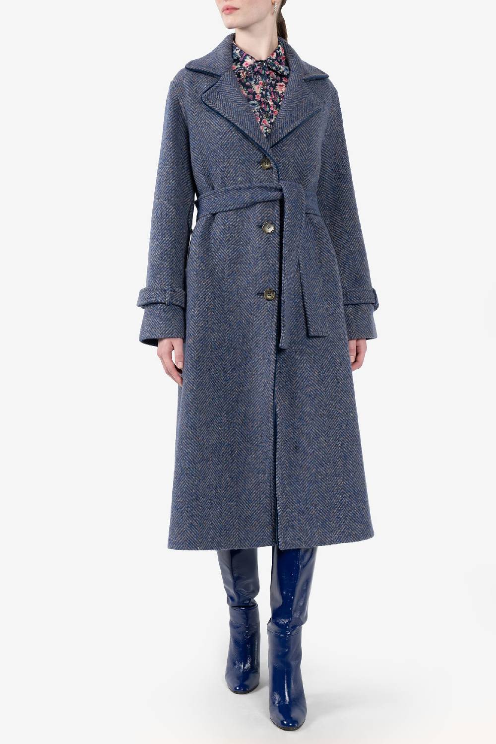 Luisa Beccaria Cappotto lungo in tweed a spina di pesce Negozi Online