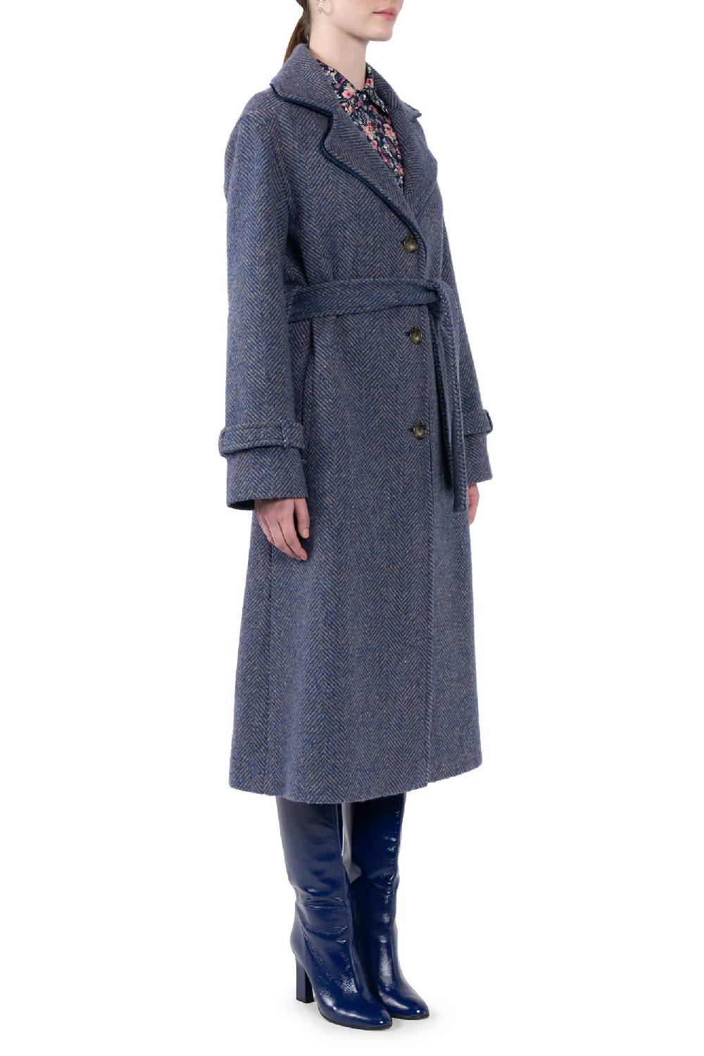 Luisa Beccaria Cappotto lungo in tweed a spina di pesce Negozi Online