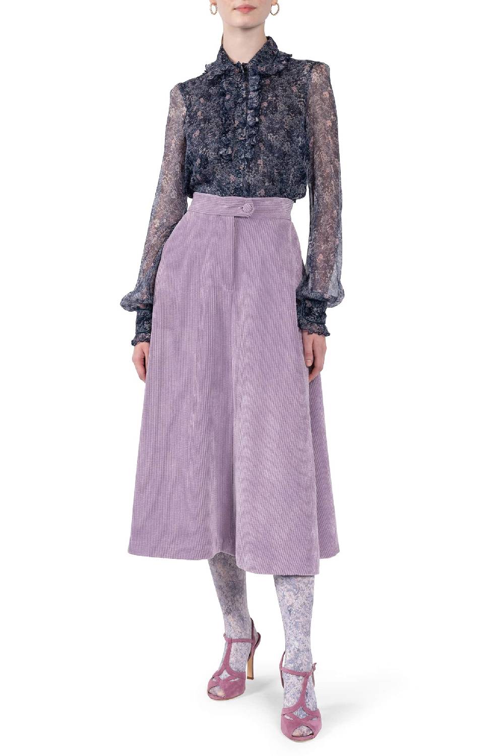 Luisa Beccaria Camicia in chiffon stampato con volant Promozione Limitata