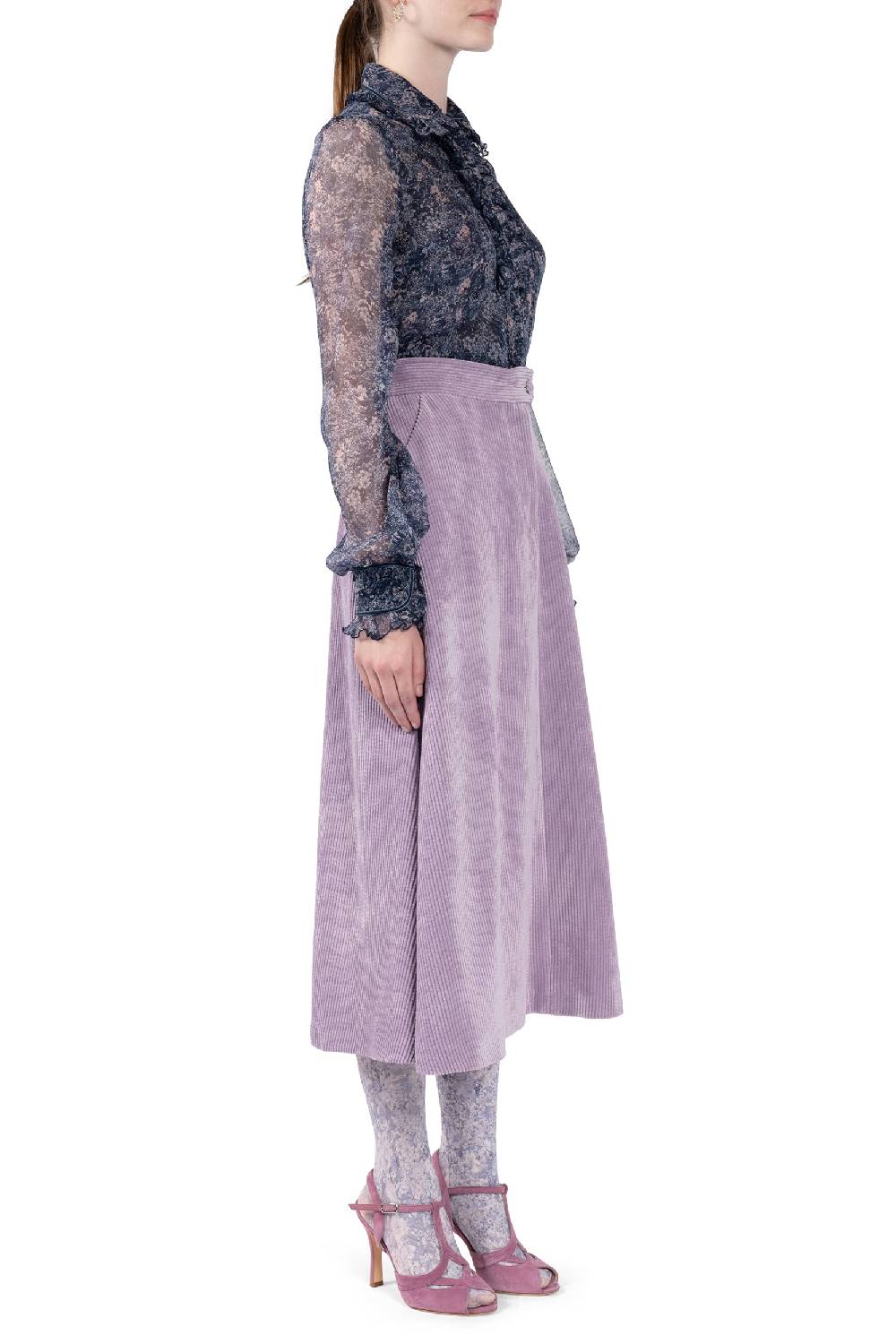 Luisa Beccaria Camicia in chiffon stampato con volant Promozione Limitata