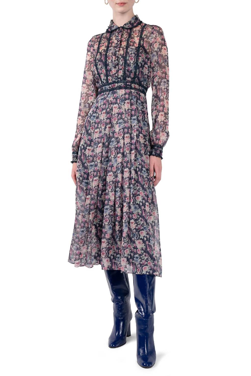Luisa Beccaria Abito midi in chiffon stampato con rose Fino Al -60%