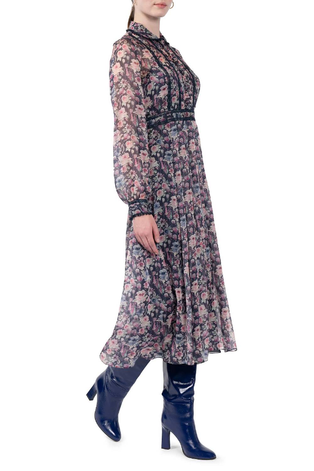 Luisa Beccaria Abito midi in chiffon stampato con rose Fino Al -60%