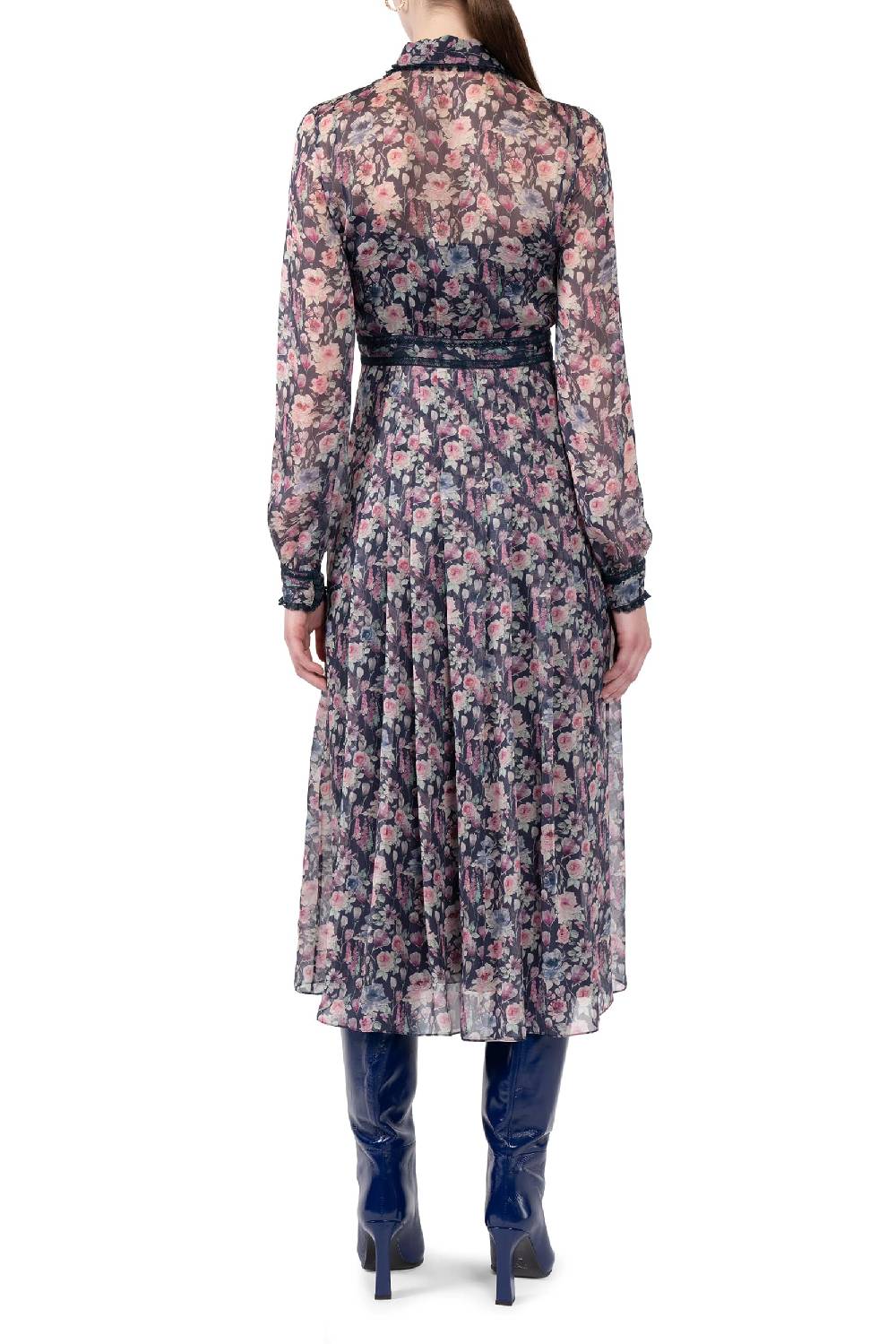Luisa Beccaria Abito midi in chiffon stampato con rose Fino Al -60%