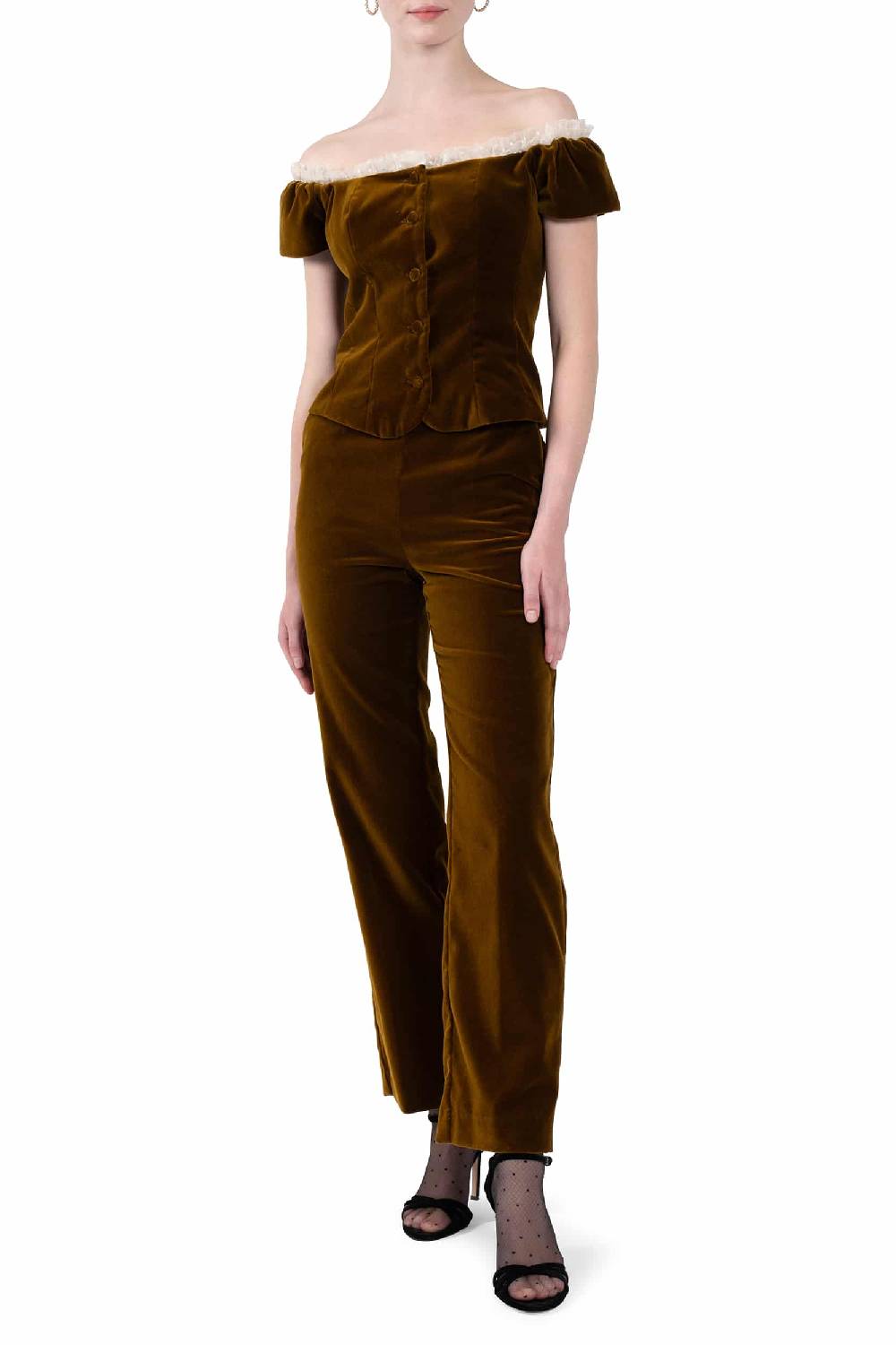 Luisa Beccaria Top in velluto con pizzo a pois Italy